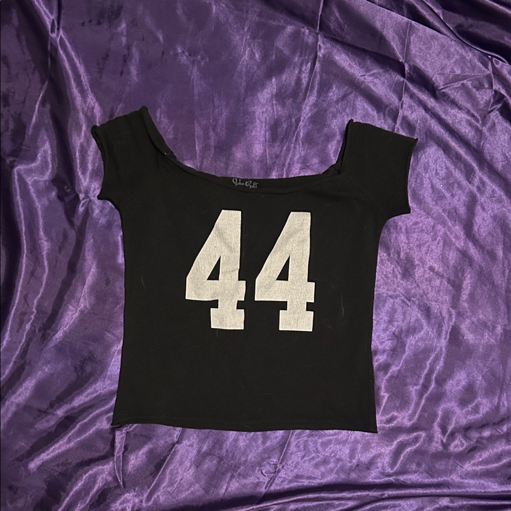 Black Women's Scoop Neck Crop Top with White '44' Graphic